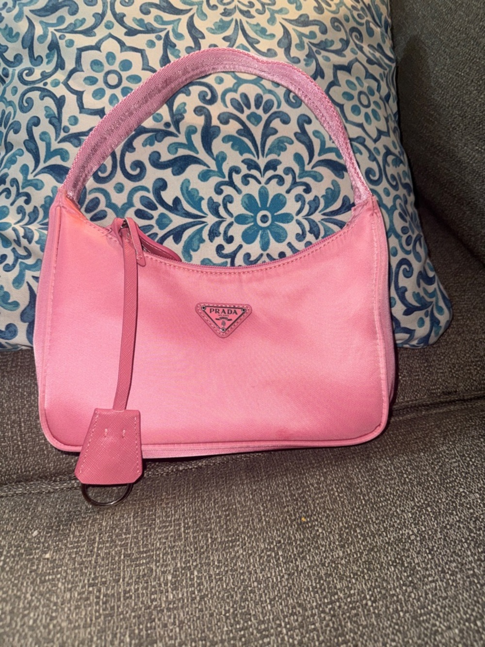 Pink Nylon Shoulder Bag with Triangle Logo